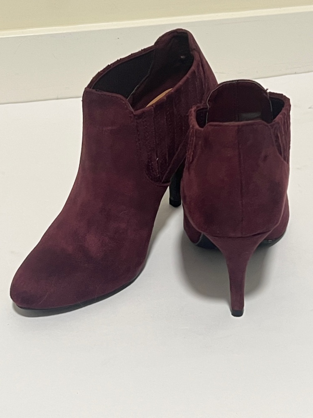 Women's Burgundy Suede Ankle Booties with Stiletto Heel